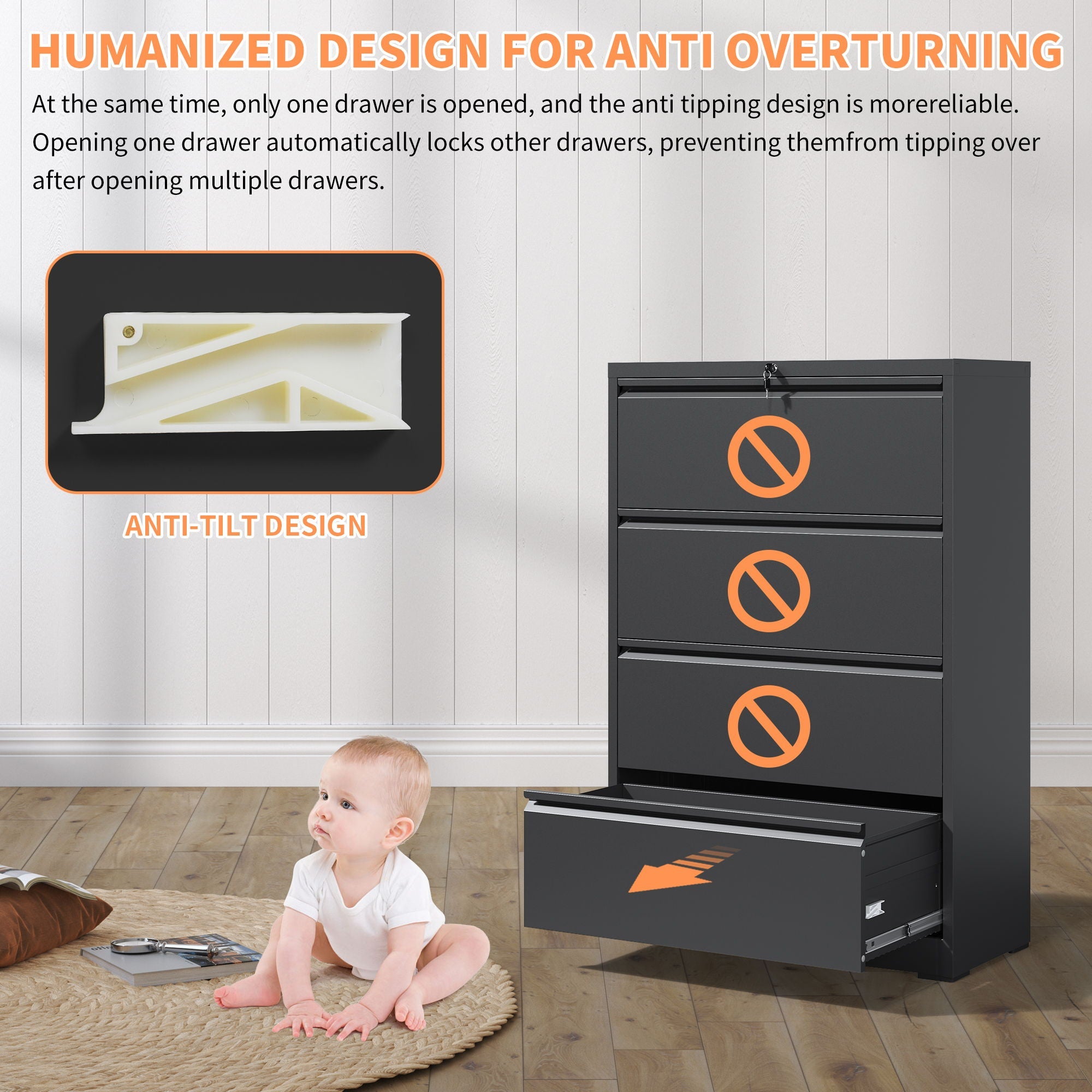 Lateral File Cabinet, Heavy Duty Filing Holds Letter/Legal/A4 Files