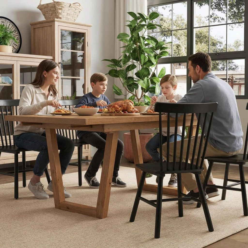 Windsor Spindle Back Dining Chair Armless Black Wood