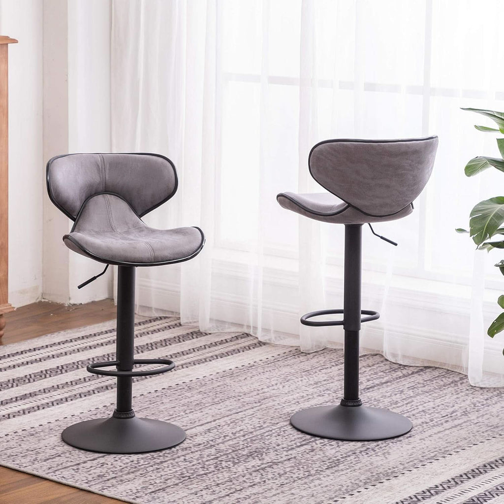 Weathered Gray Upholstery Adjustable Swivel Barstools Set