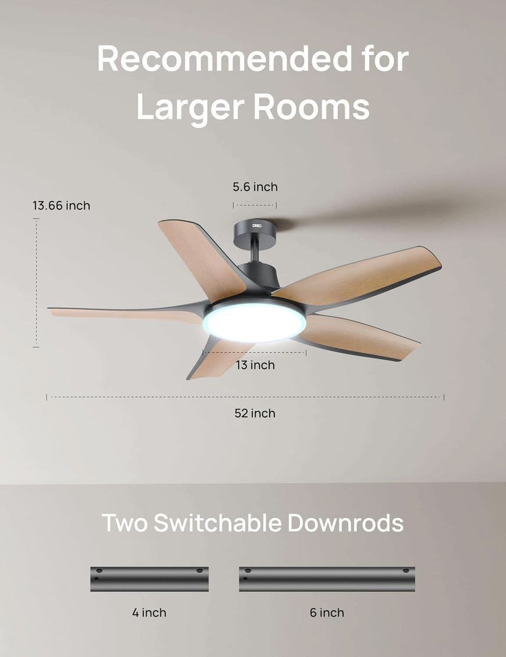 52 Inch Low Profile Smart Ceiling Fan Alexa RGB Lighting