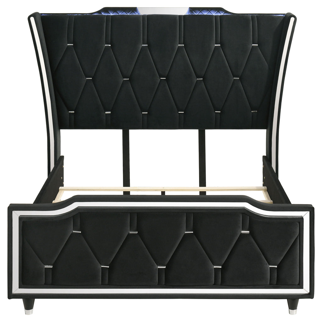 Lorient Queen LED Upholstered Wingback Bed Black