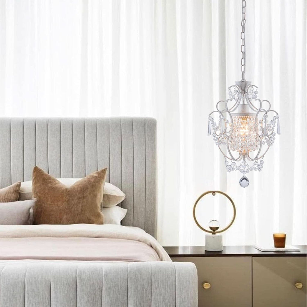 White Mini Crystal Chandelier Ceiling Light 1 Light Fixture