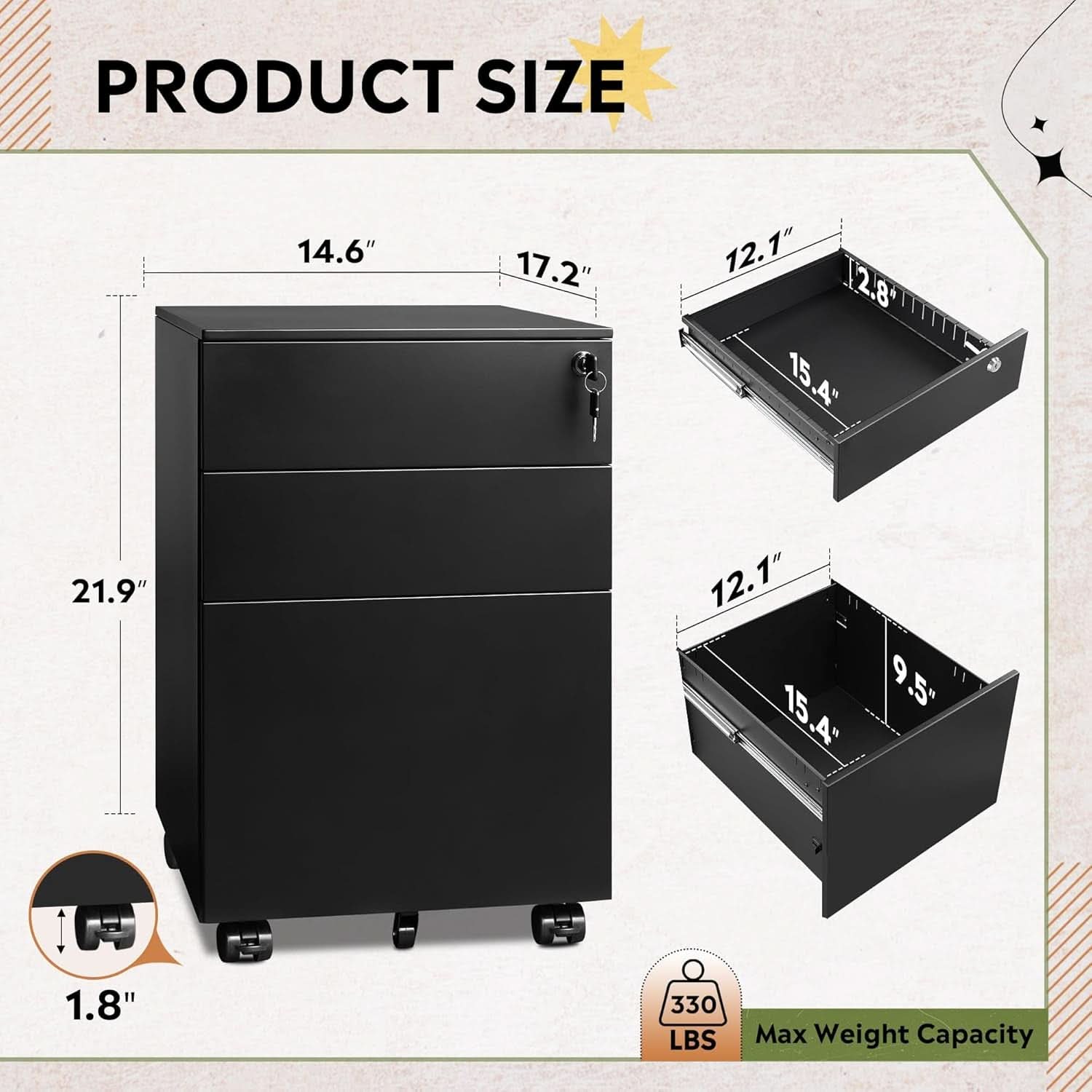 3 Drawer Locking Pedestal File Cabinet For Office Use Lockable Metal Filing Cabinet With Secure Drawers
