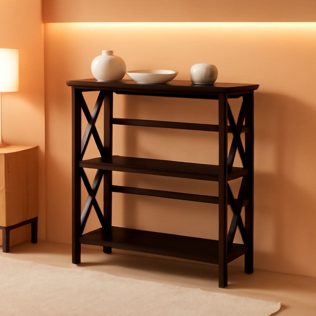 Three-Shelf Solid Wood Bookcase For Home Office Storage
