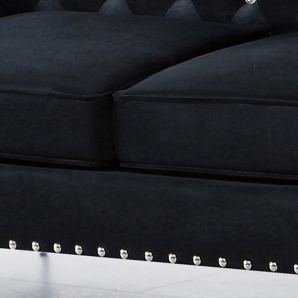 Wide Sofa With Jeweled Buttons Square Arm, 2 Pillows