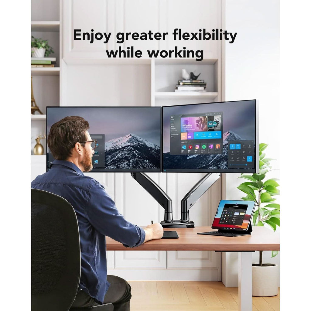 Dual Monitor Stand With USB Port Height Adjustable Arms