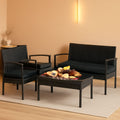 4 Piece Patio Rattan Conversation Set Glass Coffee Table
