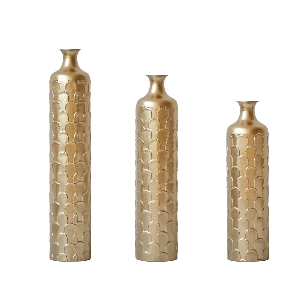 Floor Metal Vases Decorated White Metal Vases (Set of 3) Gorgeous Home Decoration Large Glazed Metal Vases - Golden