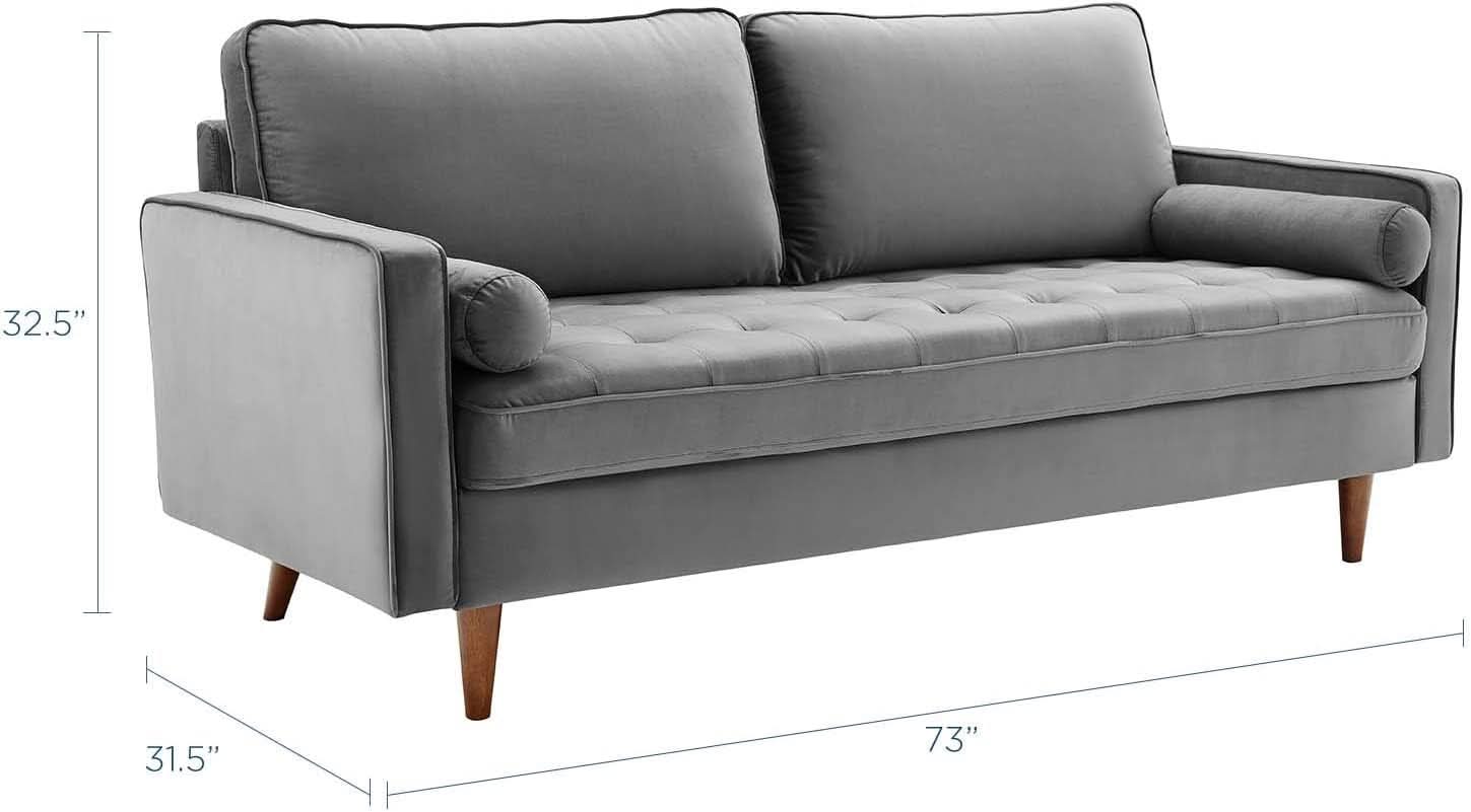 Valour Performance Velvet Sofa Gray Mid Century Modern