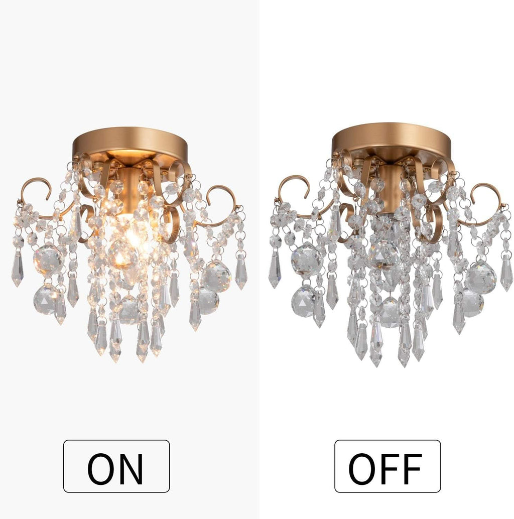 Mini Crystal Chandelier Flush Mount Gold Ceiling Light