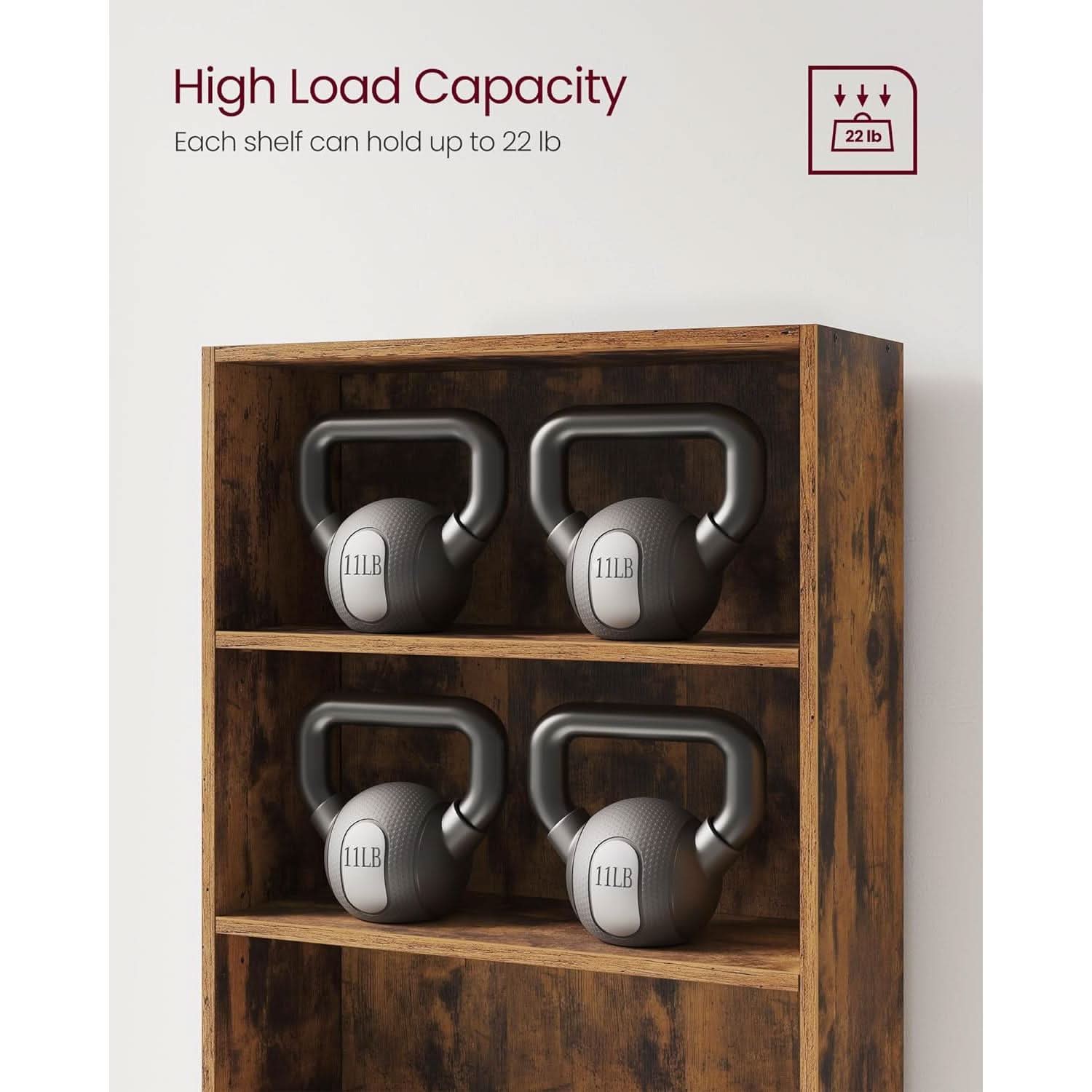 Rustic Brown Bookshelf Five Tier Adjustable Shelves
