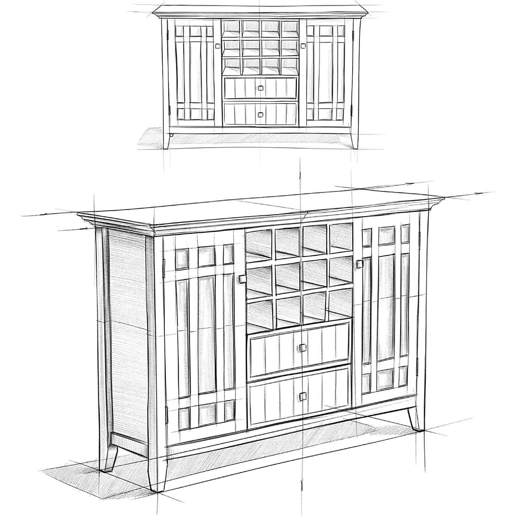 Rustic Gray Pine Wood Sideboard Buffet With Wine Storage