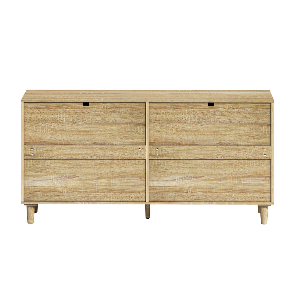 Rattan Dresser With 6 Drawers, Wooden Legs & Metal Handle