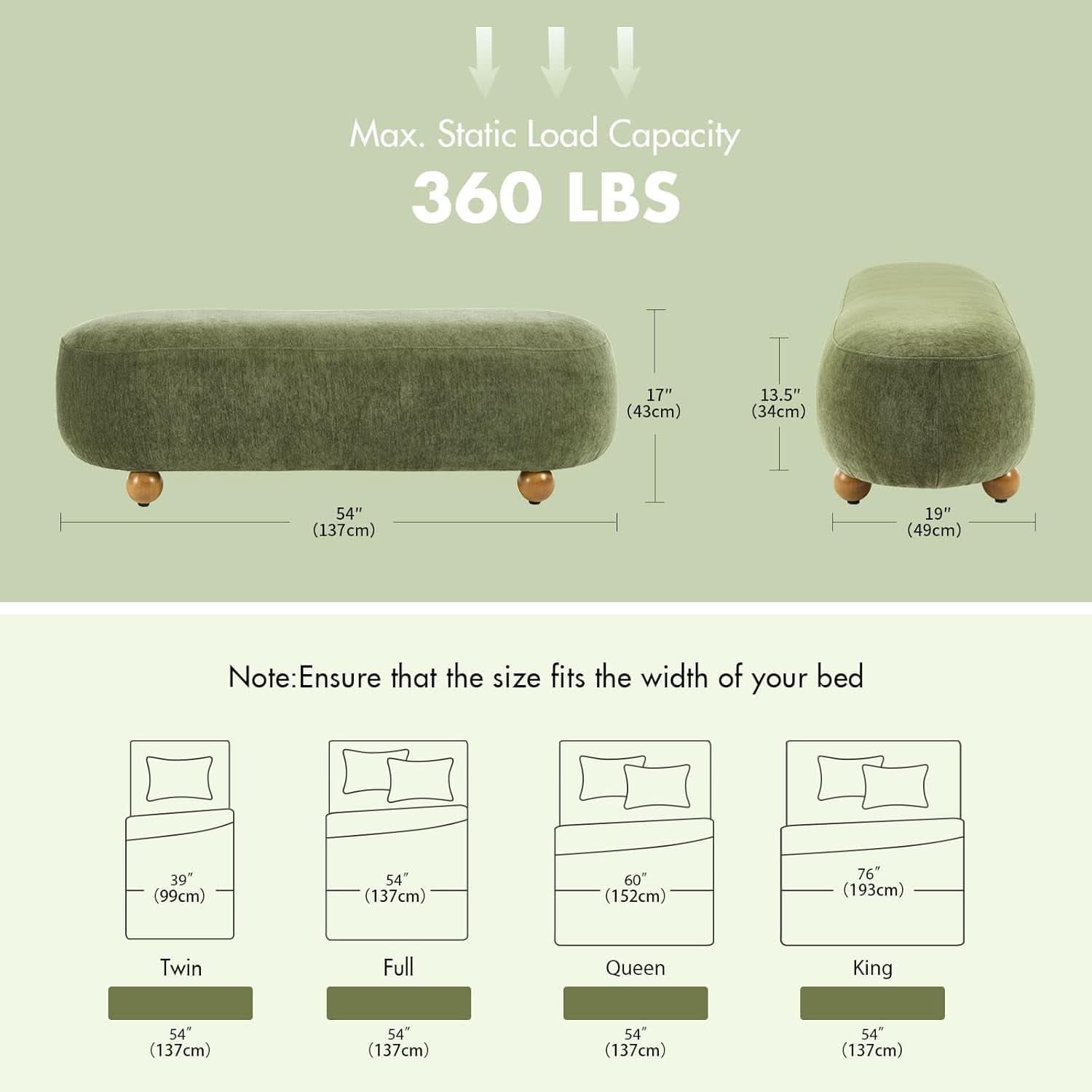 54-Inch Green Velvet EndOfBed Bench Cushioned Seat