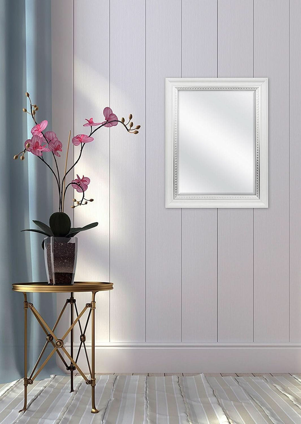23x29 White Woodgrain Wall Mirror With Beveled Edge