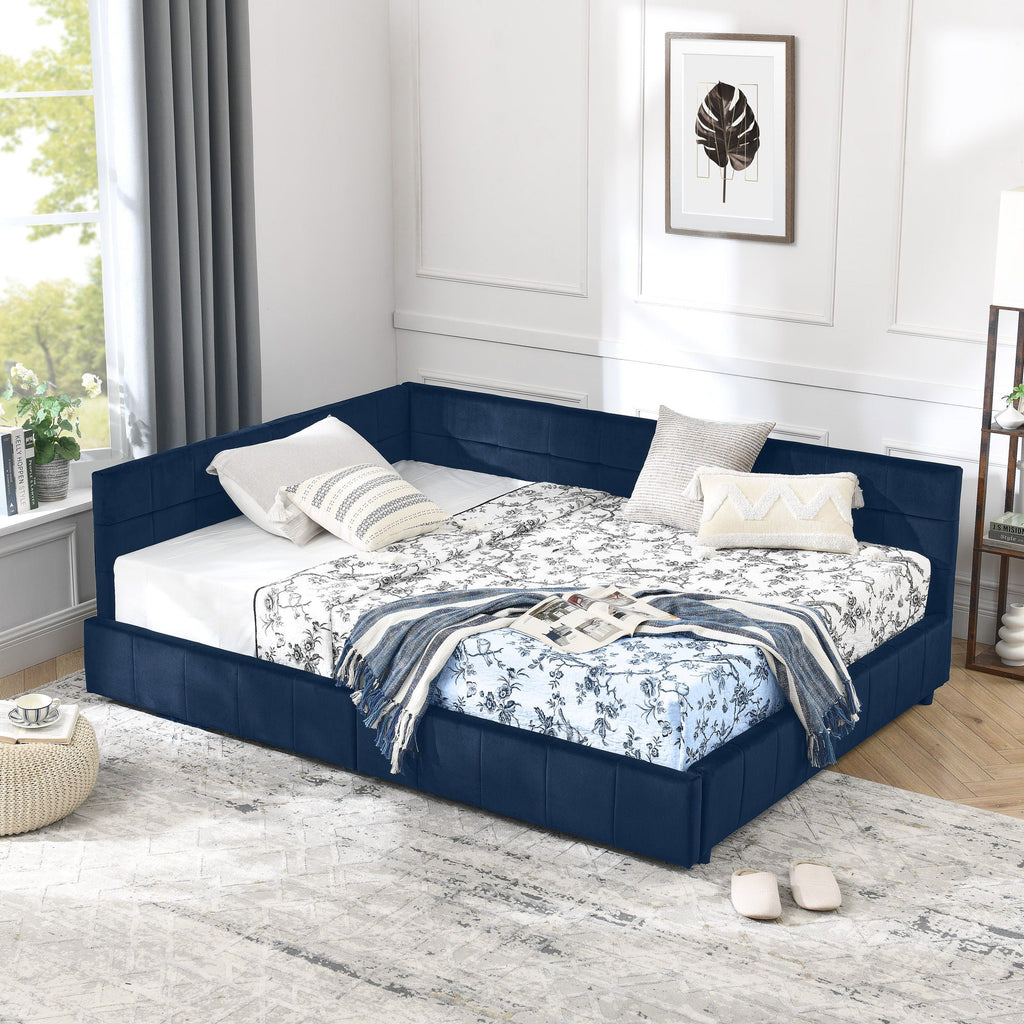 Mid-Century Storage Upholstered Tufted Bed Frame With Backrest And Armrests