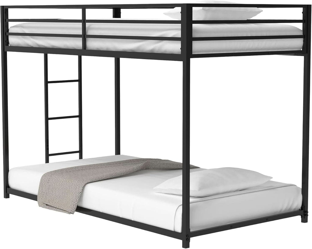Twin Bunk Bed Black With Stable Ladder For Adults And Teens