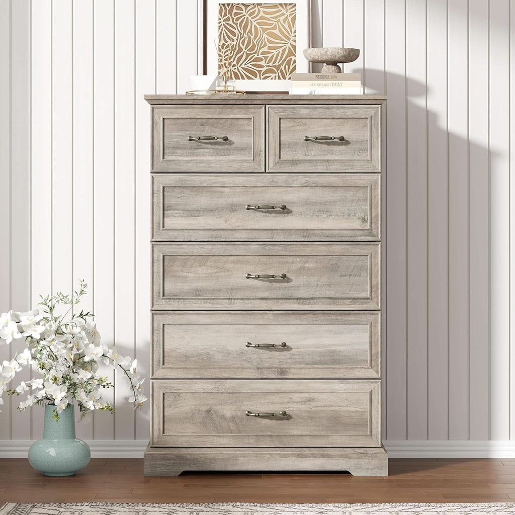 Greywash SolidWood FortyNineInch ExtraTall Six Drawer Dresser