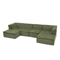 U-Shaped Modular Sectional Sofa With Chaise And Movable Ottoman With Wave-Shaped Armrest