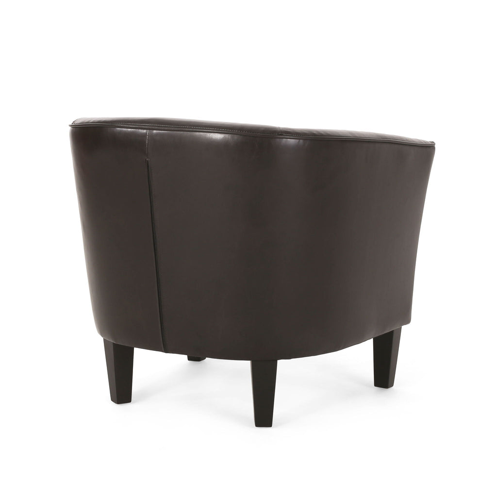 Faux Leather Club Chair With Curved Backrest - Brown