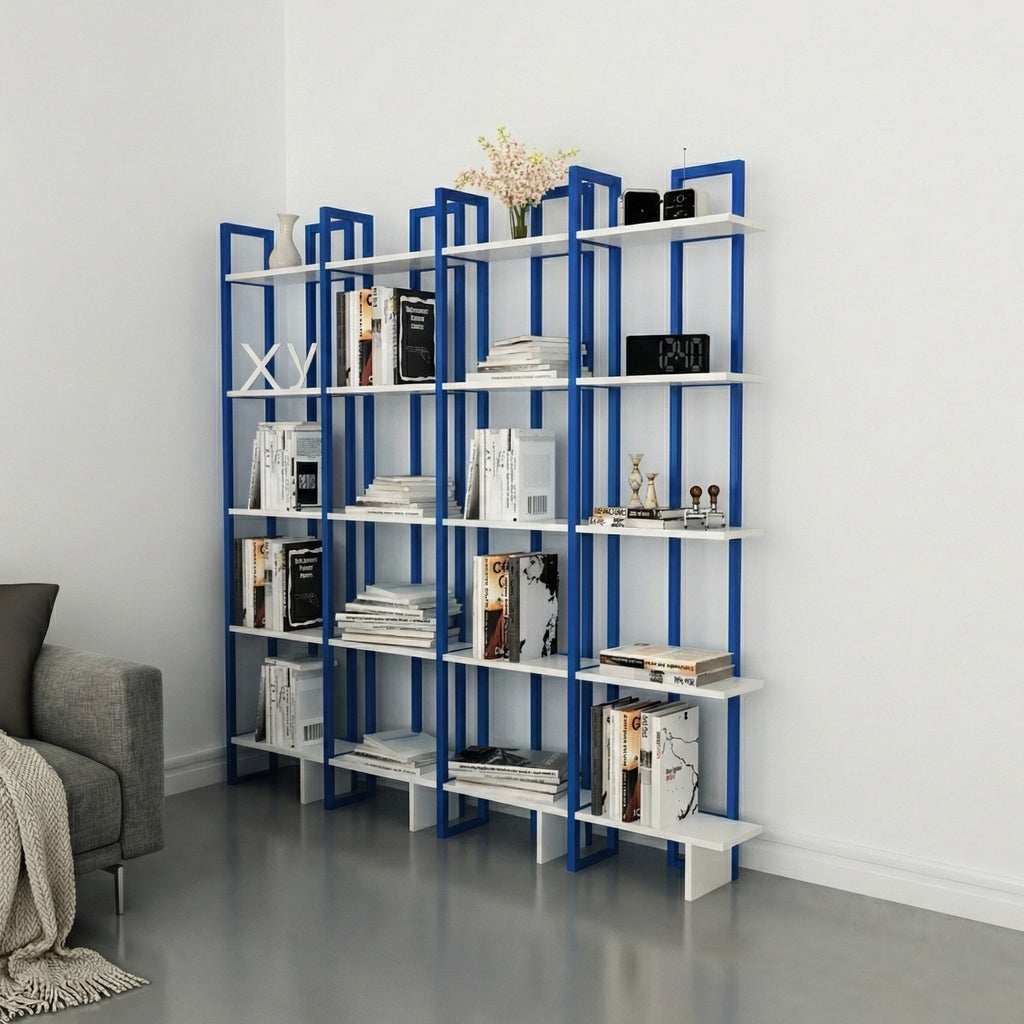 Alice 71" Tall Metal Manufactured Wood Bookcase | Corner Bookcase