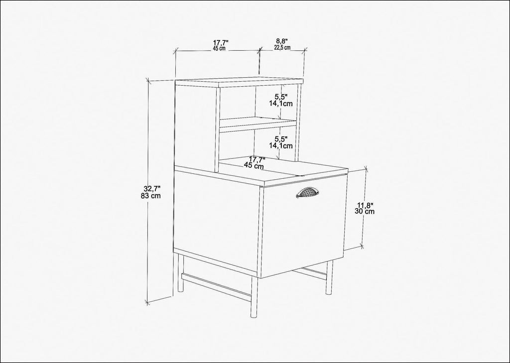 Cressi Wood Nightstand with Metal Legs Cabinet and Open Shelf Storage