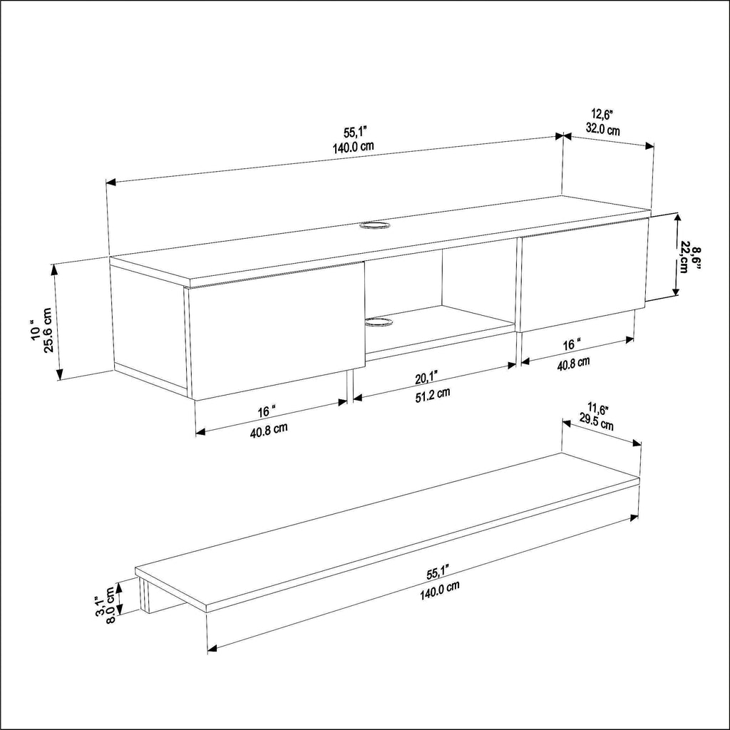 Elia 55” Floating TV Stand with Wall Shelf
