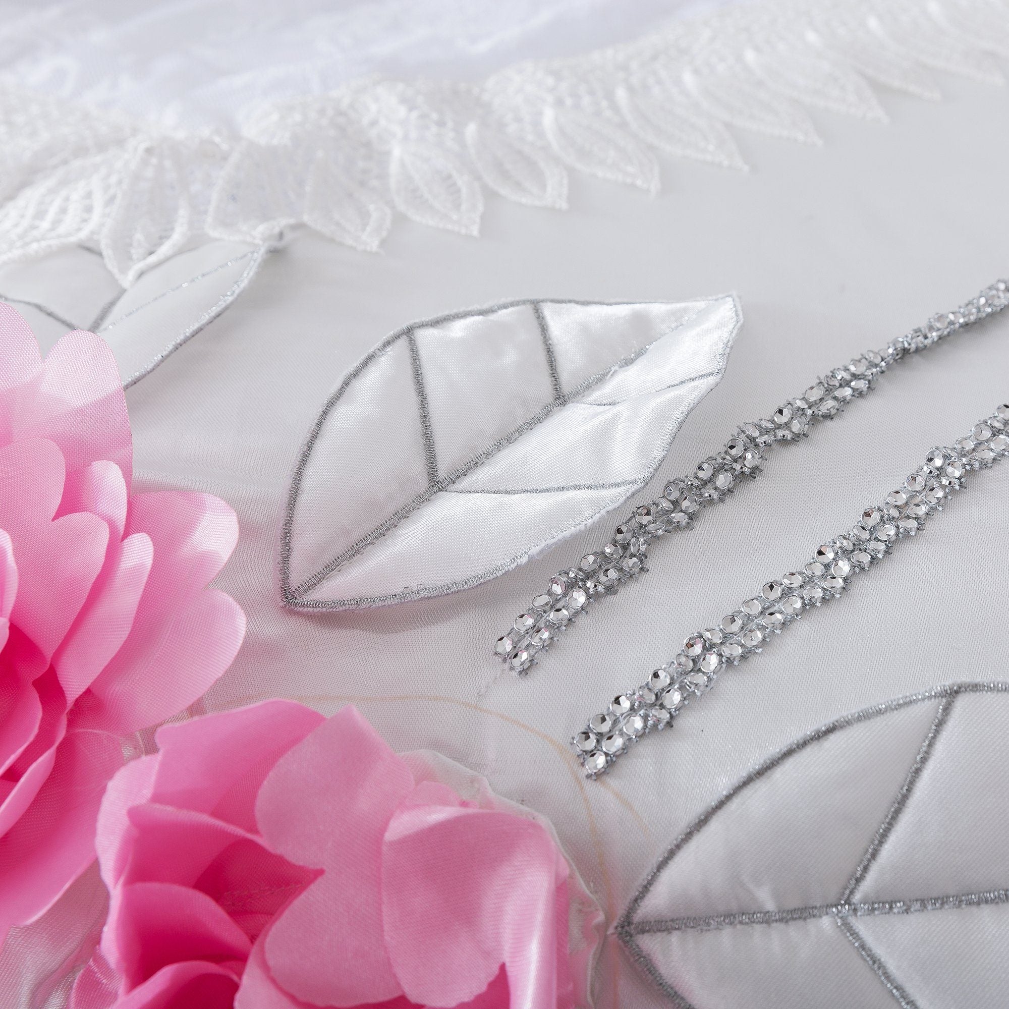 Tache Ruffle Floral Lace Satin White Pink Luxury Delicate Rose Comforter Set (MA125)