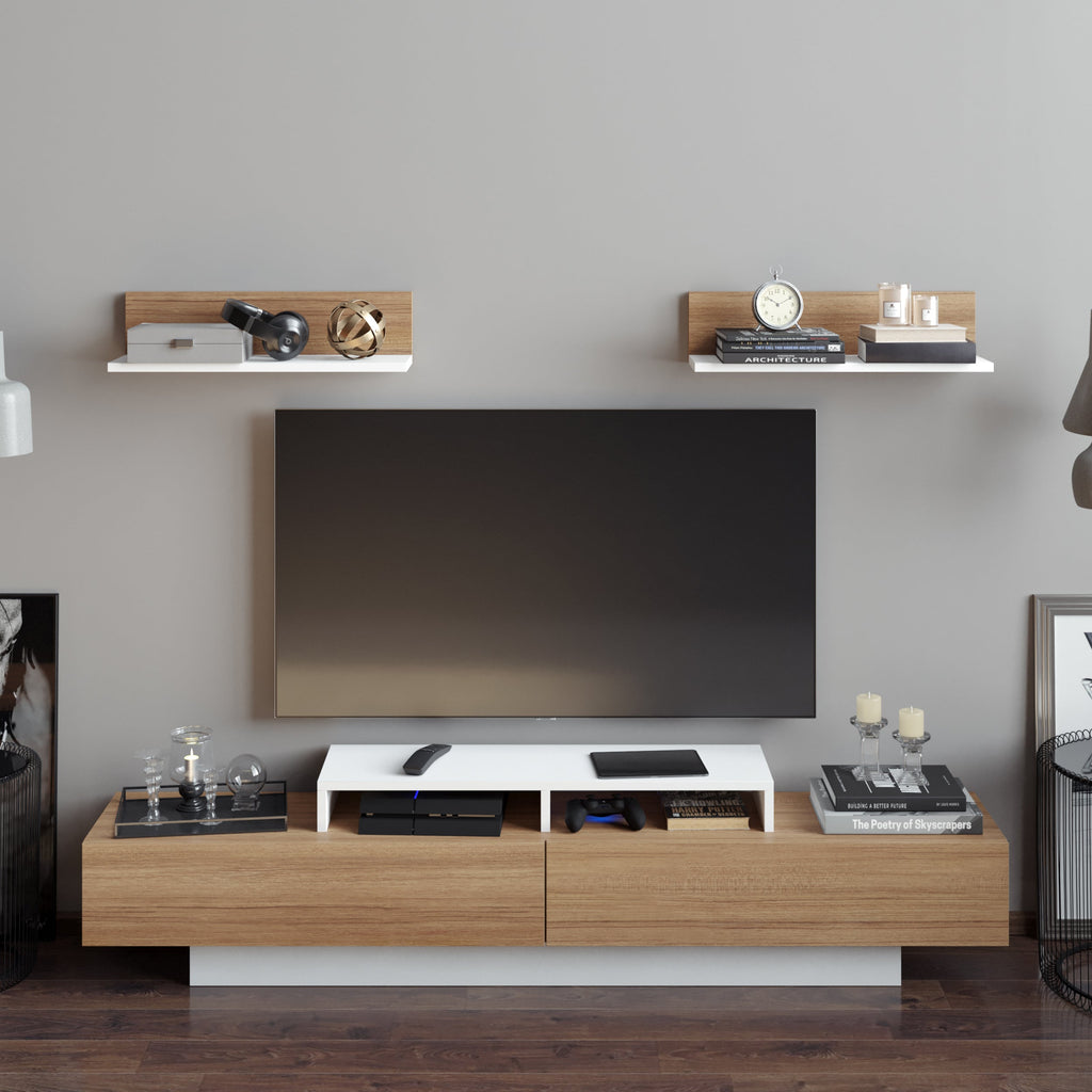 Lusi 71" Wide TV Stand for TVs up to 80" with 2 Wall Shelves