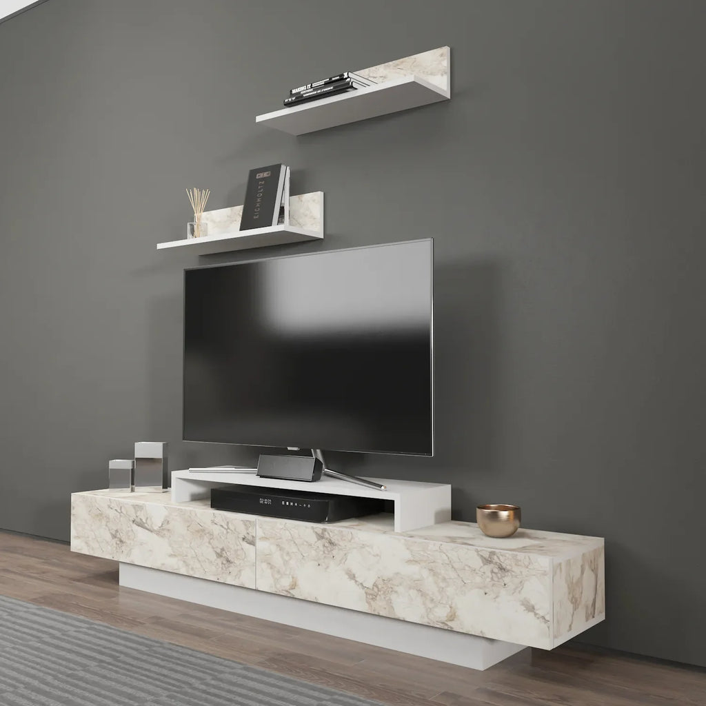 Lusi 71" Wide TV Stand for TVs up to 80" with 2 Wall Shelves
