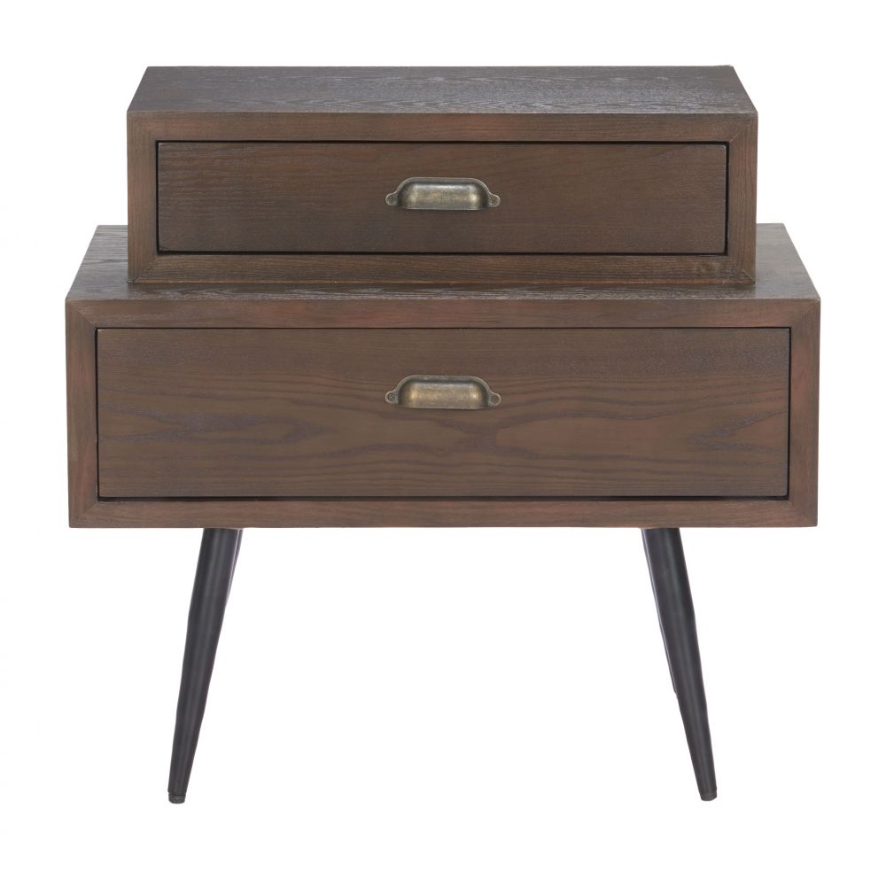 Mechy Tow Drawers Wooden Side Table