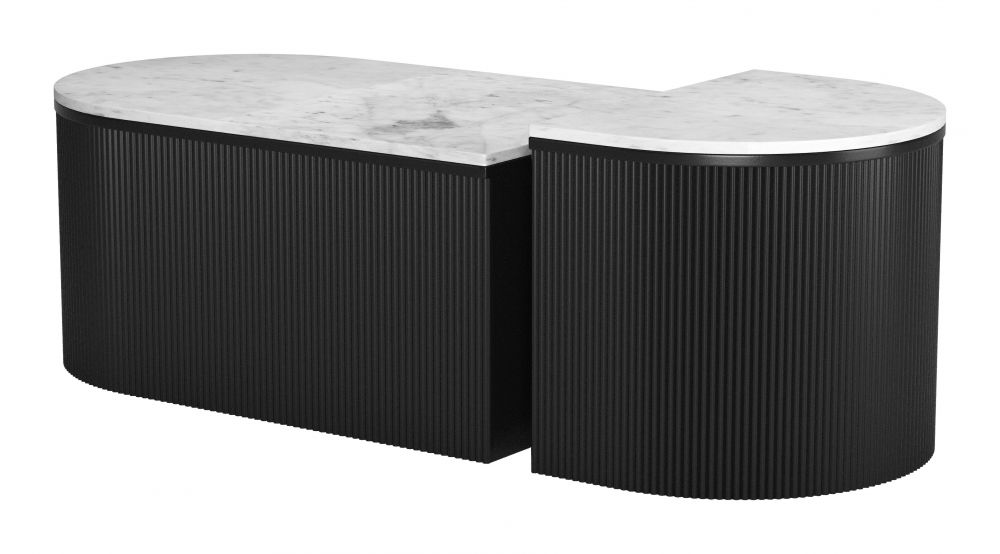 Ormara Marble Top Oval Coffee Table Set 2PC