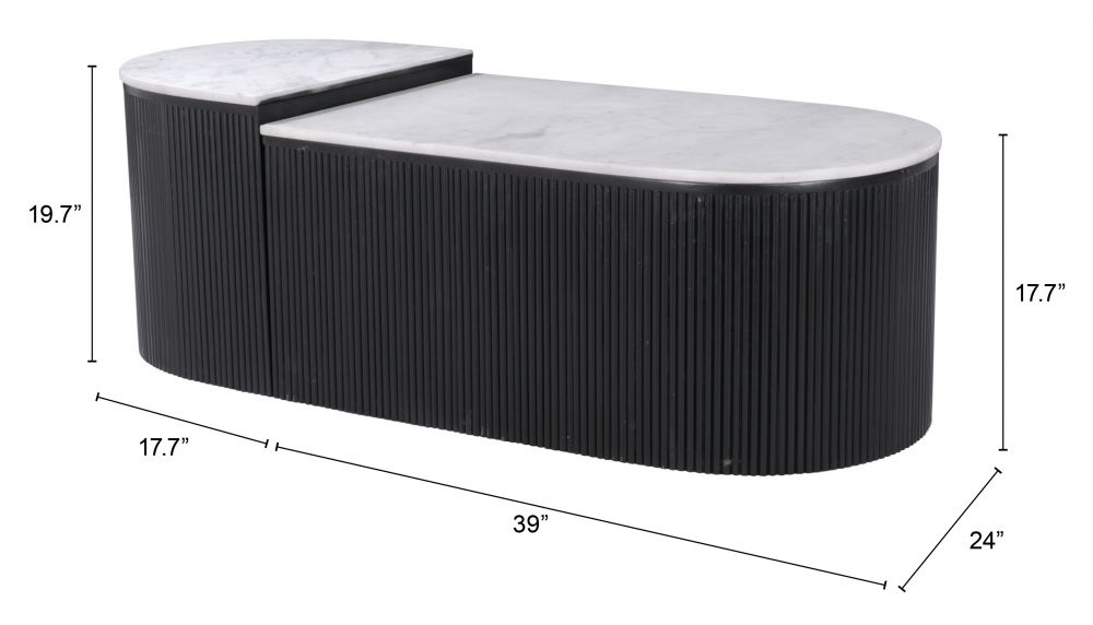 Ormara Marble Top Oval Coffee Table Set 2PC
