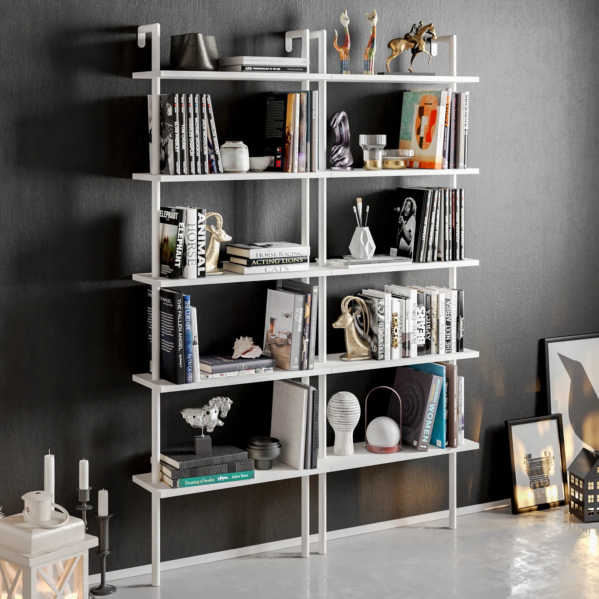 Paula 68 inches Tall Metal Manufactured Wood Accent Ladder Bookcase