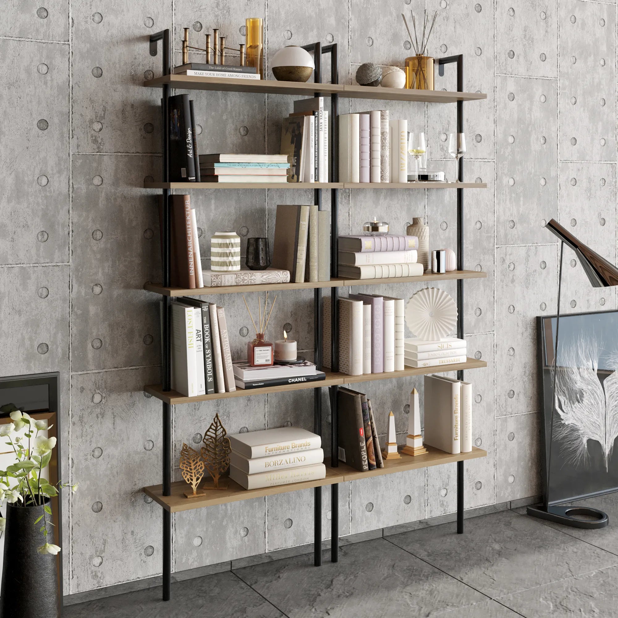 Paula 68 inches Tall Metal Manufactured Wood Accent Ladder Bookcase
