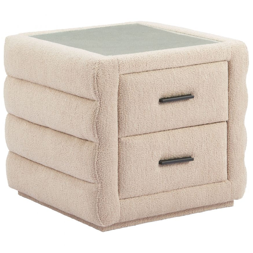 Soffice Two Drawers Shearling Fabric Nightstand