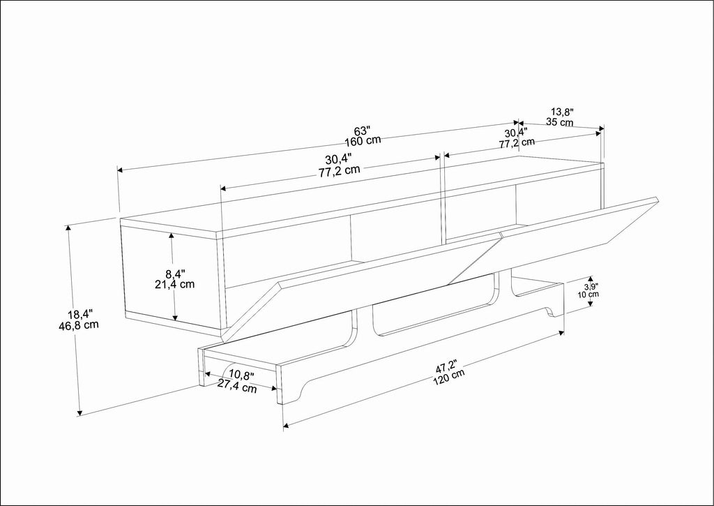 Tera 63" Wide TV Stand and Media Console for TVs up to 72"