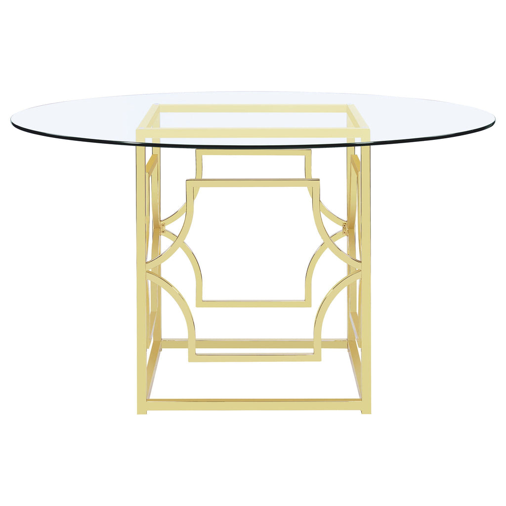 Krista - Round Glass Top Dining Table - Gold
