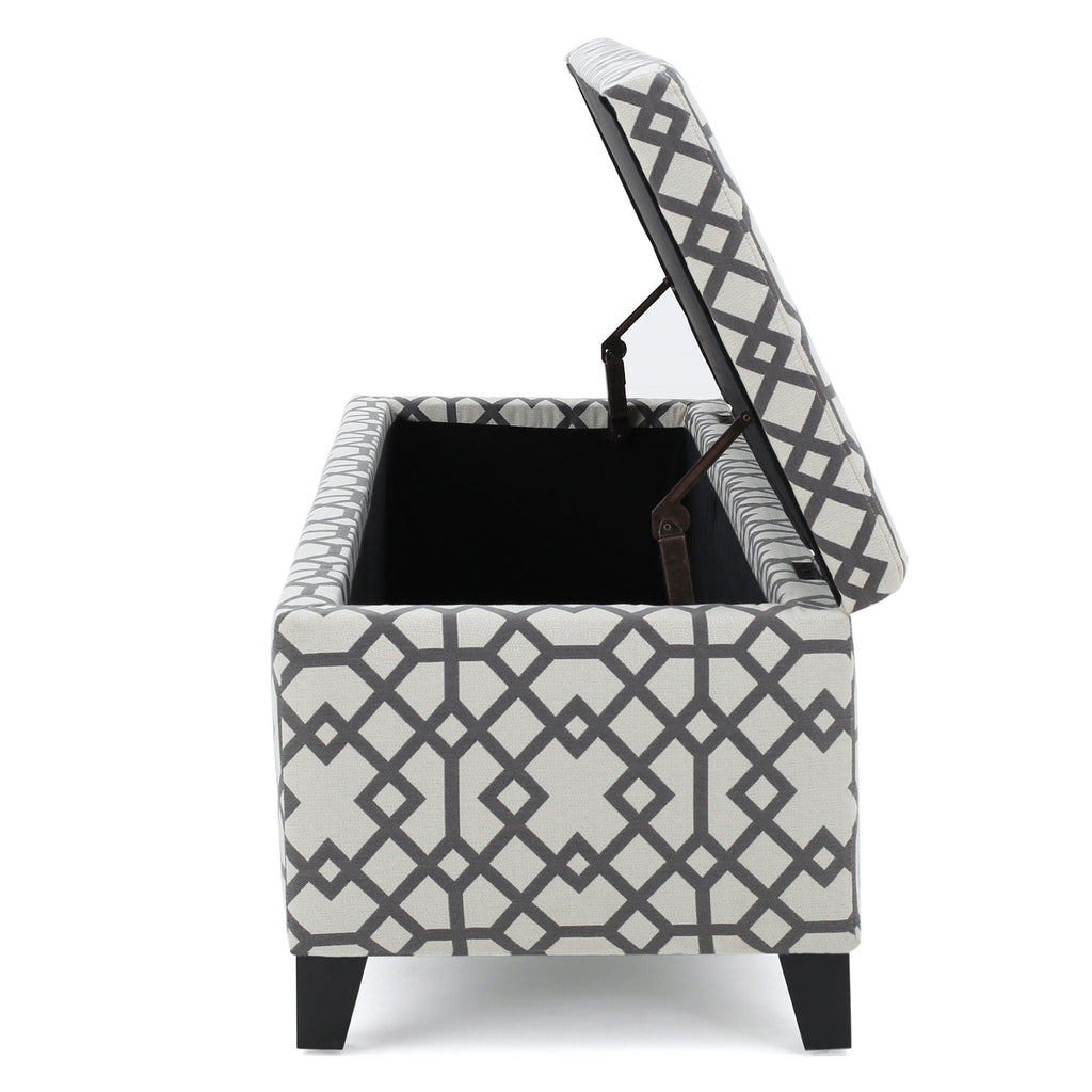 Quotient - Upholstered Storage Ottoman With Tapered Block Feet - Gray / White