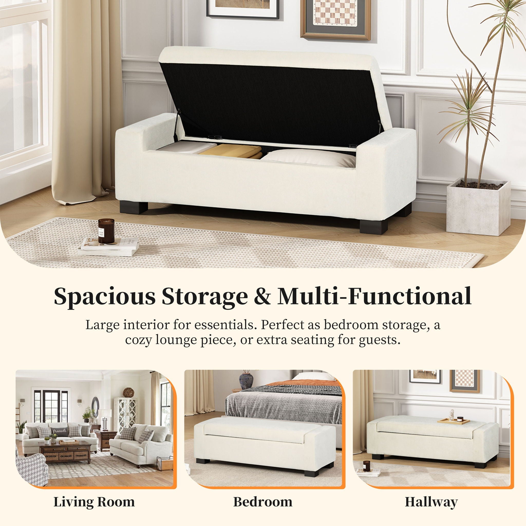 Textured Fabric Ottoman Bench With Hinged Lid