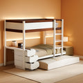 Twin Over Twin Bunk Bed With Desk USB Ports White Walnut