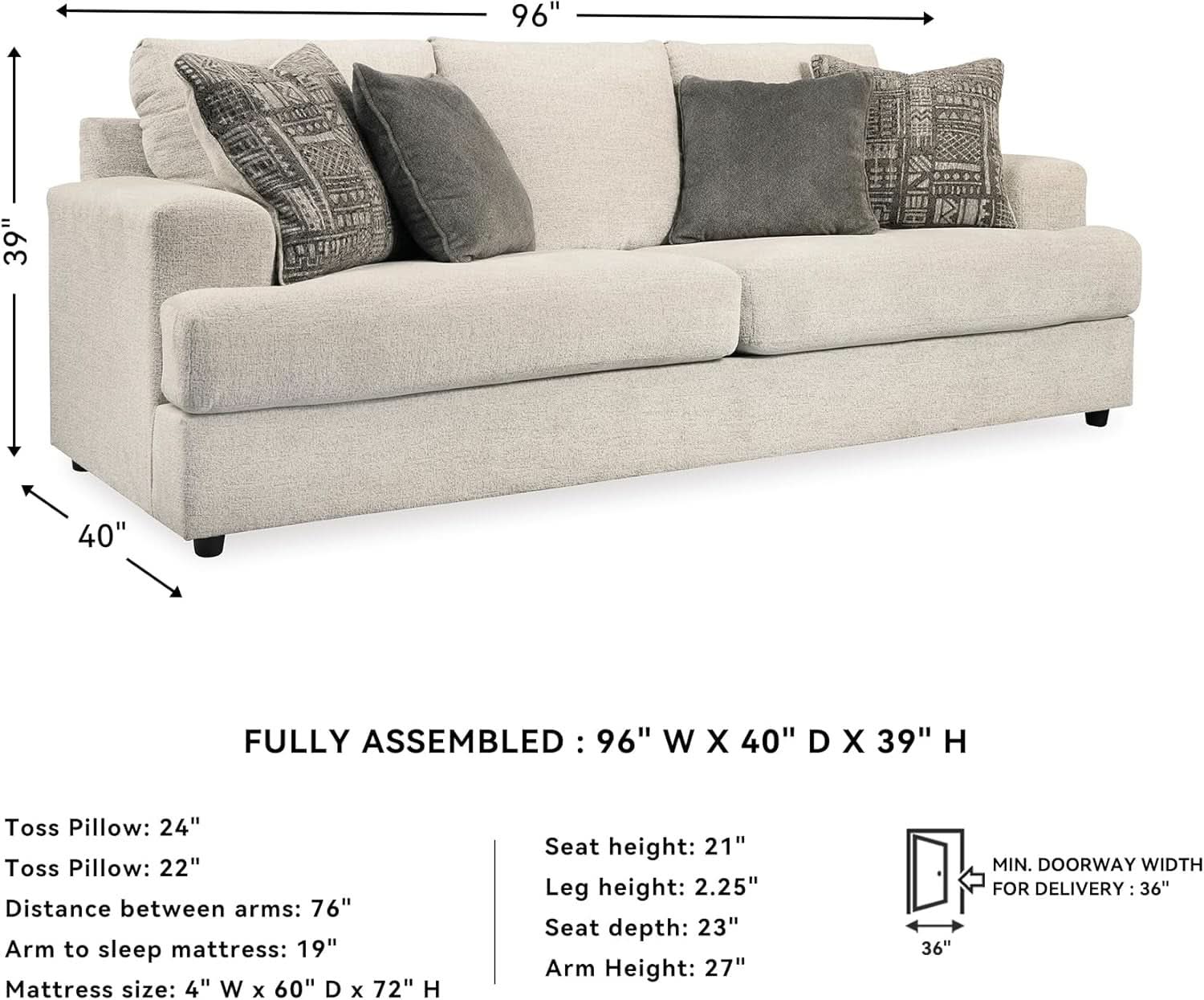 Soletren Premium Chenille Queen Sofa Sleeper White
