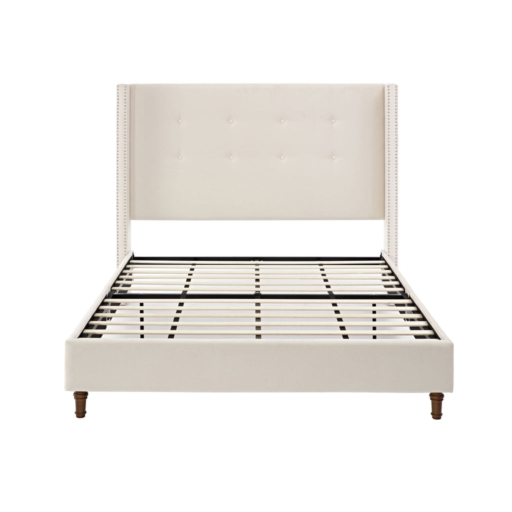 Peyton - Upholstered Bed With 54" High Headboard, Traditional Hand Buttoned Tufting