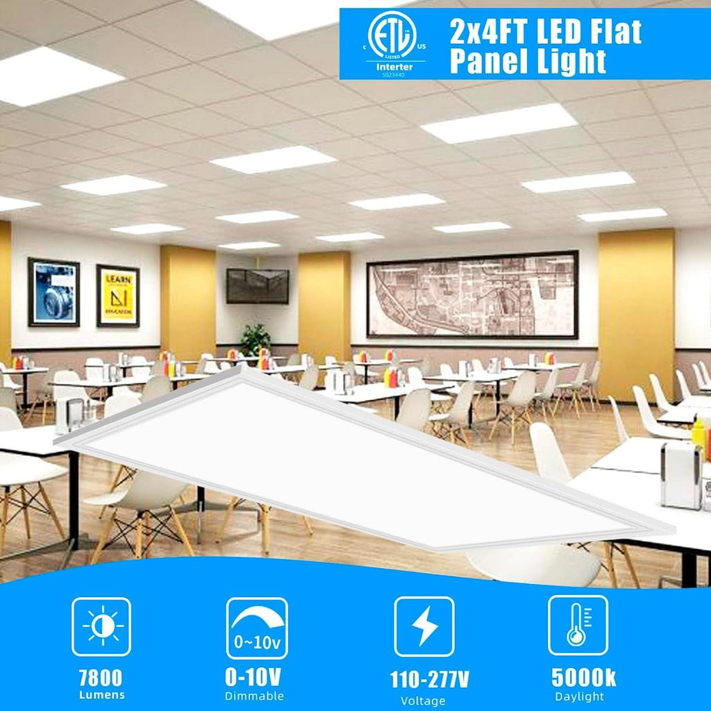 2x4 LED Flat Panel Light 4 Pack Dimmable 7800LM 5000K Ceiling Lighting Commercial Office Ready