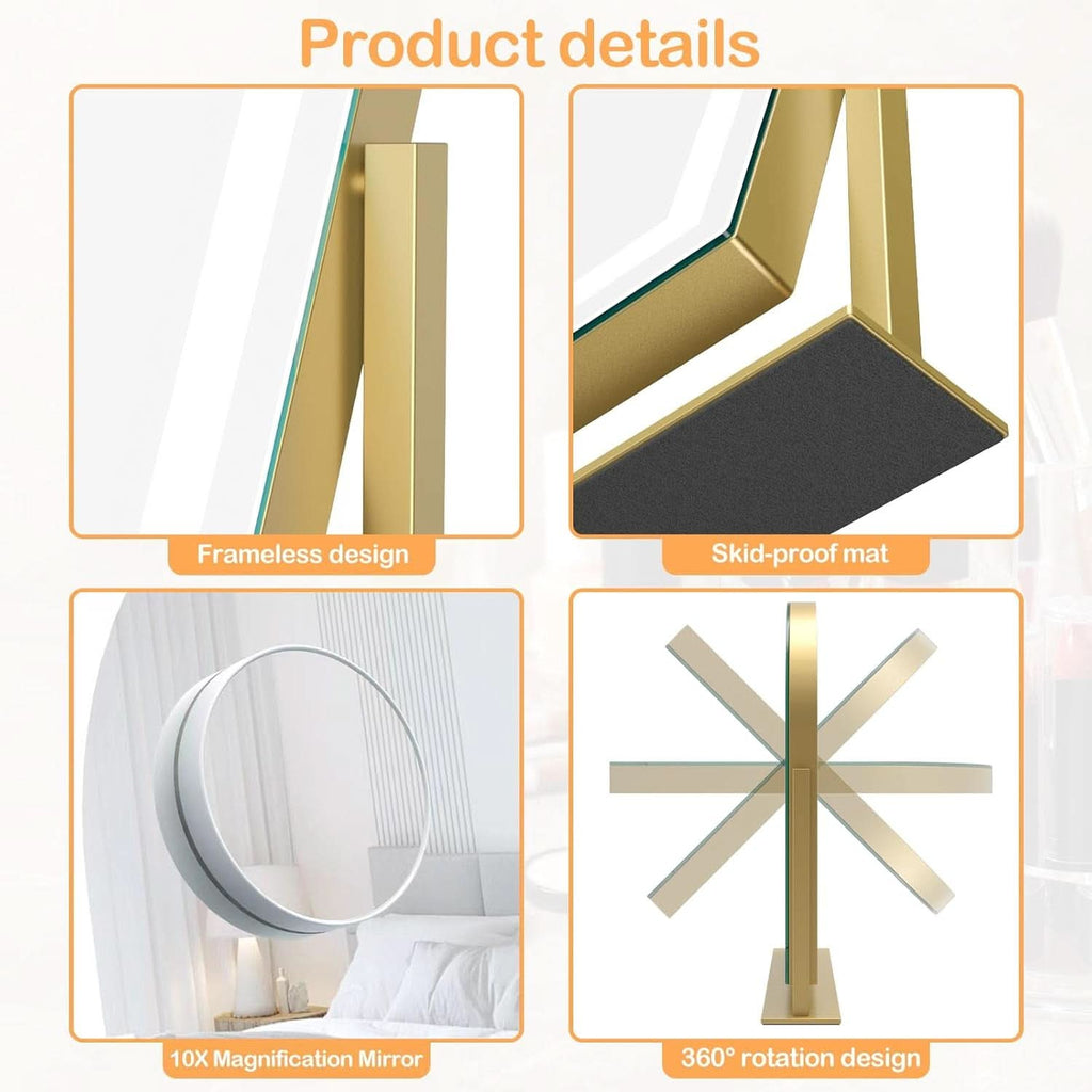 Lighted Makeup Mirror With LED Three Color Lighting Modes