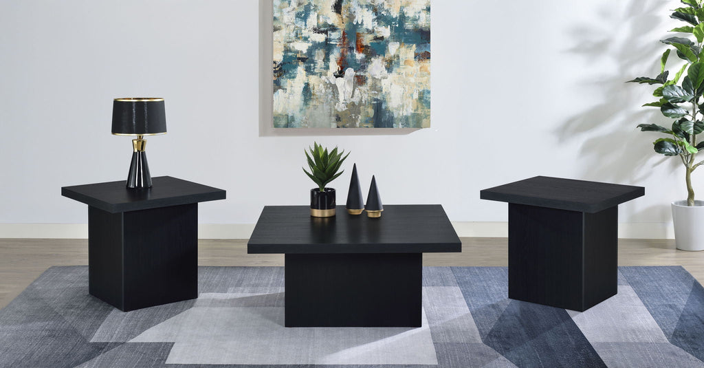 Devar 3-piece Square Cocktail Coffee End Table Set Black