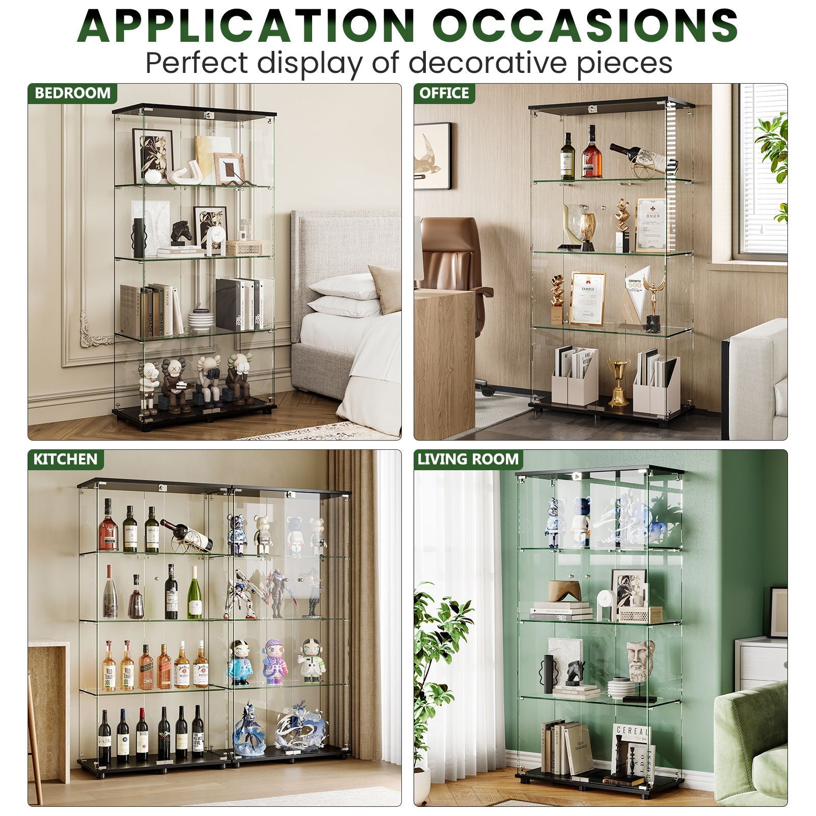 Display Cabinet With Shelf Double Doors And Lock