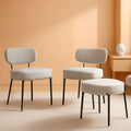 Boucle Upholstered Dining Chairs Set Of 4 With Curved Backrest Metal Legs Grey