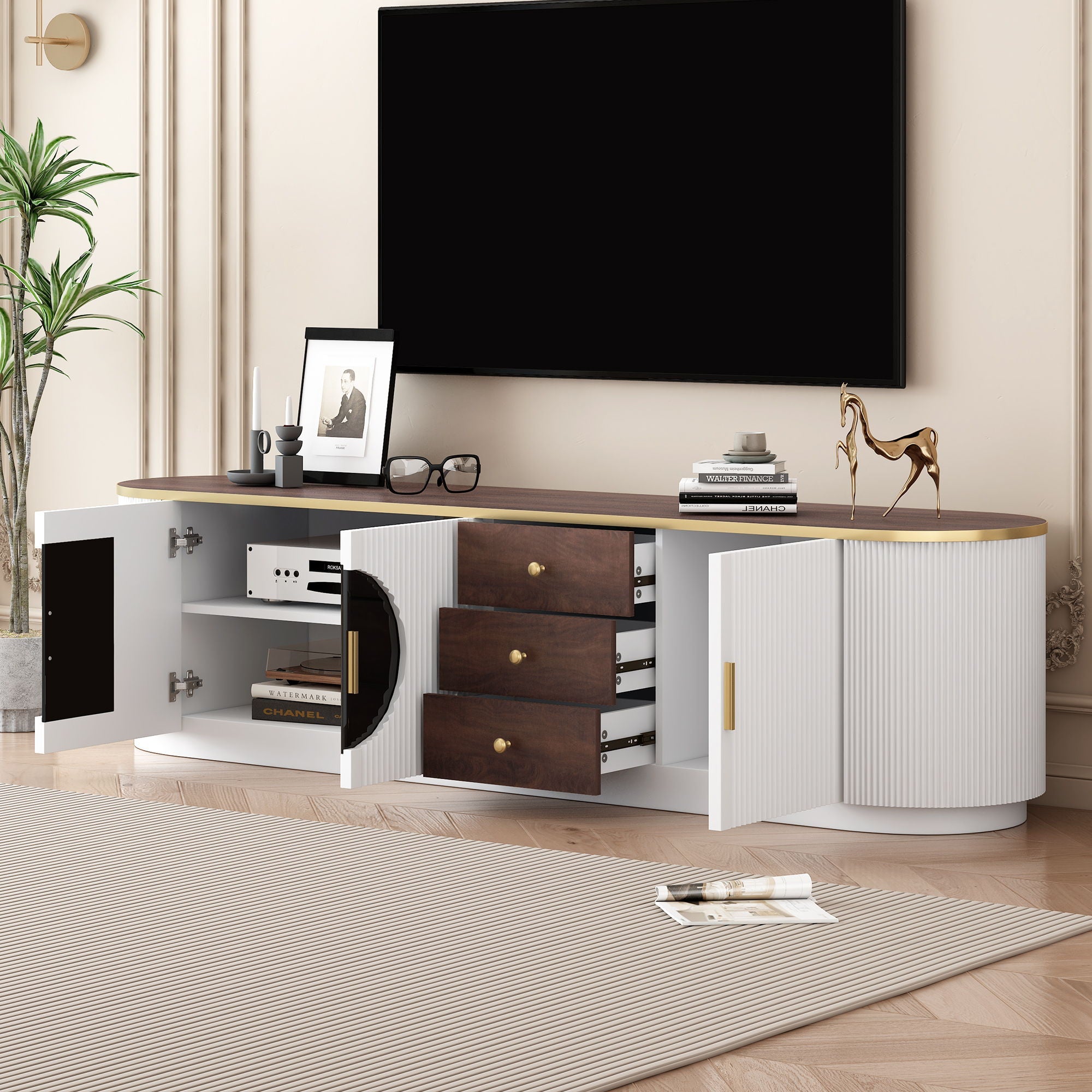 Modern Minimalist TV Stand For TVs Up To 80" With 3 Drawers And 1 Shelf
