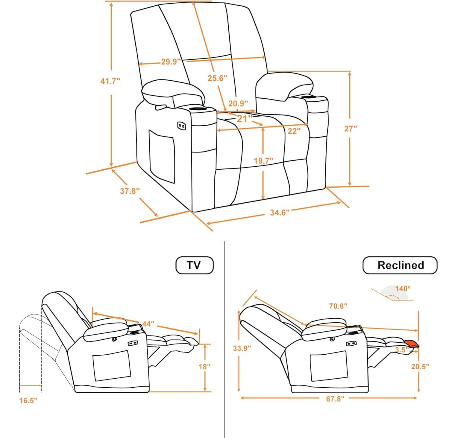 Grey Fabric Electric Recliner Chair With Heat And Vibration